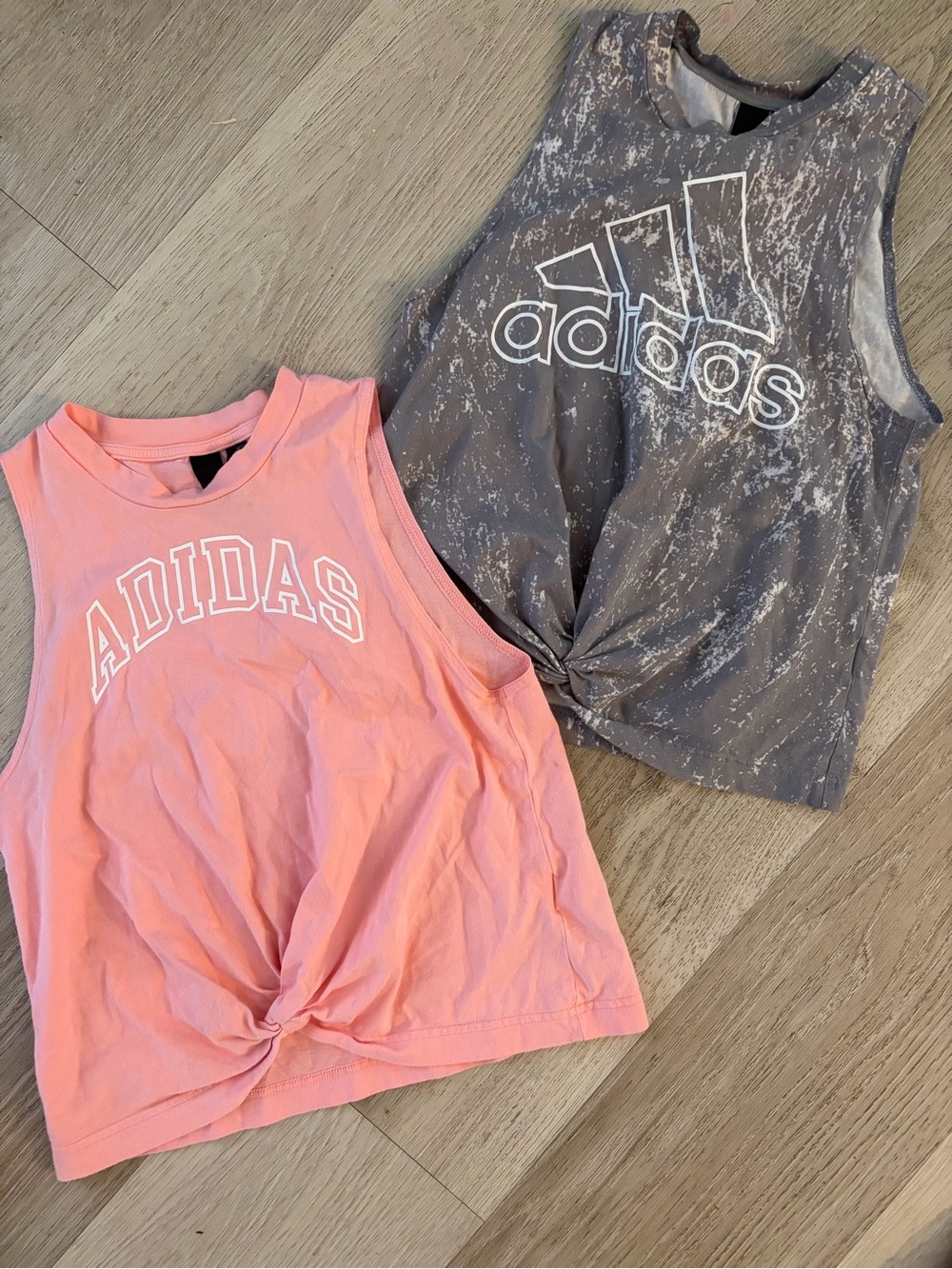 adidas Girls Pink & Gray Knot-Front Tank Tops